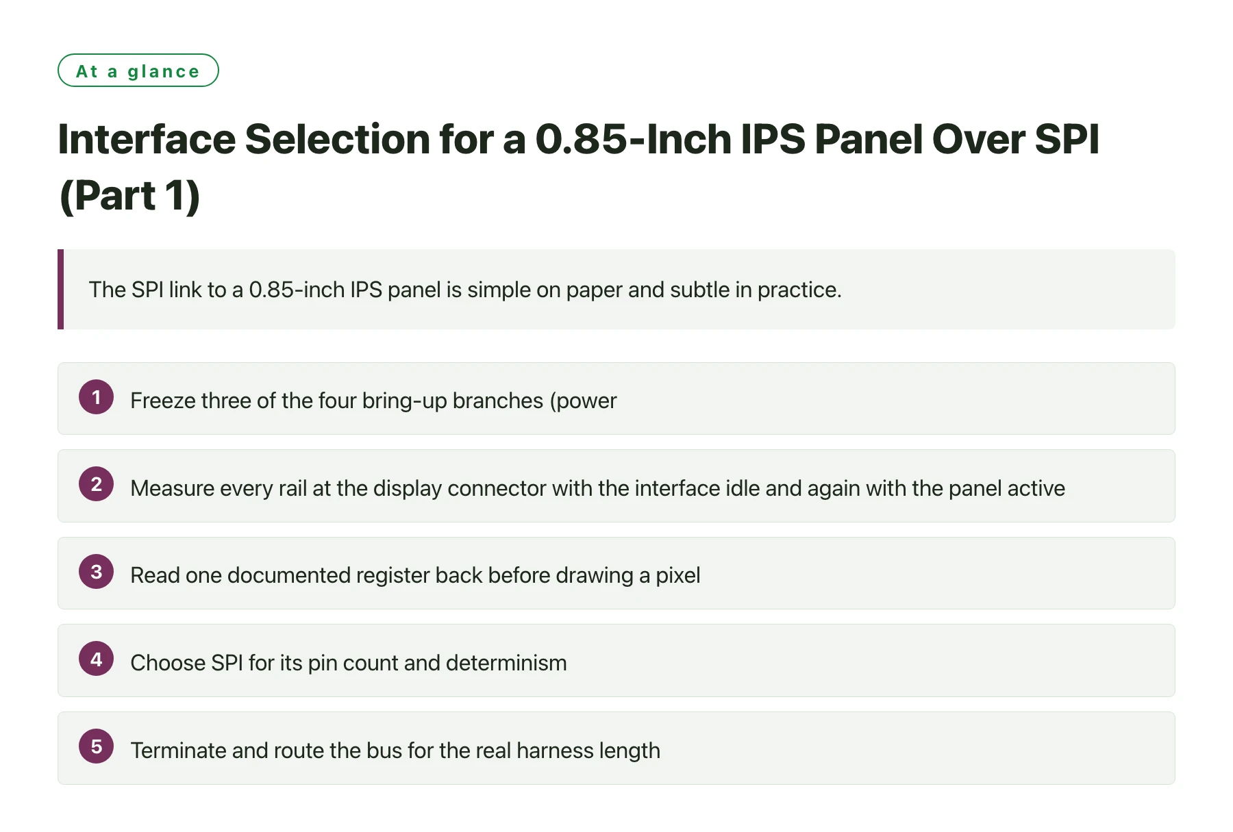 Interface Selection for a 0.85-Inch IPS Panel Over SPI (Part 1)——全文要点速览